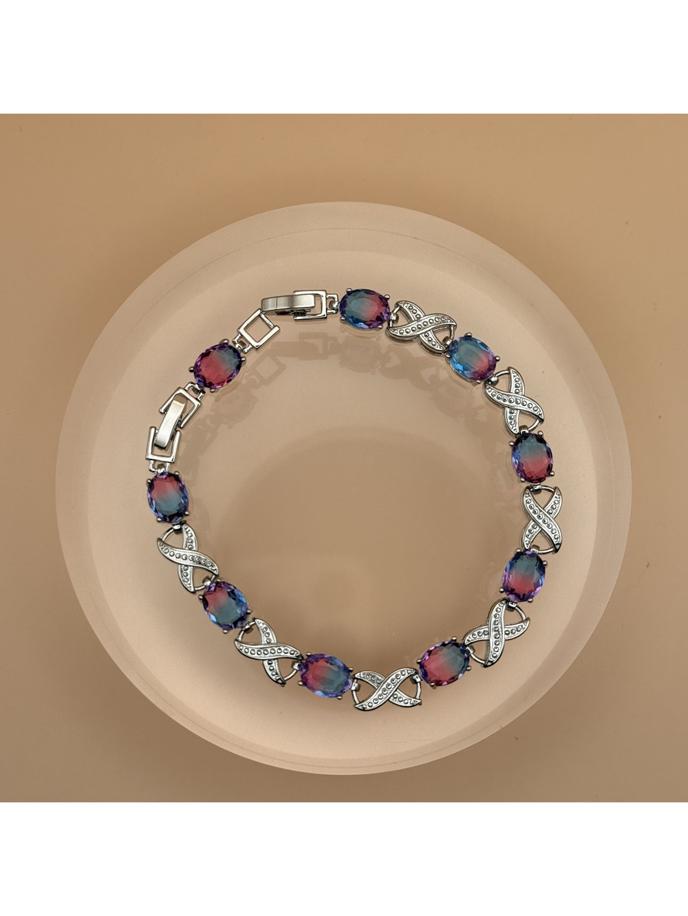candy+clover elite bicolor crystal statement bracelet 18k white gold plated